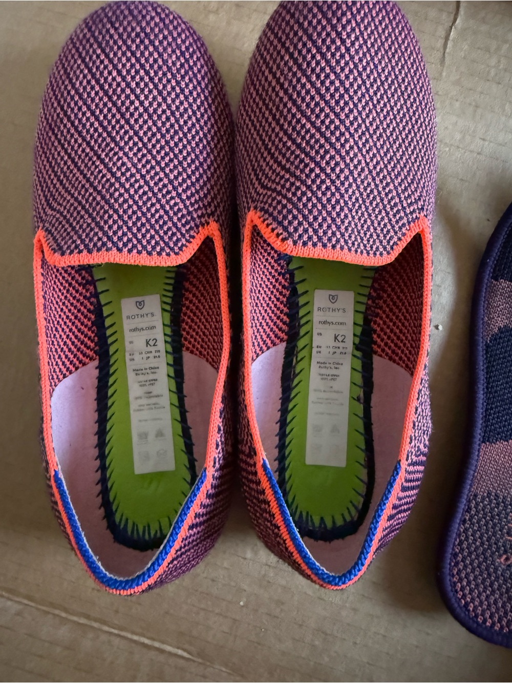 Rothy's K2 kid’s Slip-On Knit Flats — Pink & Navy